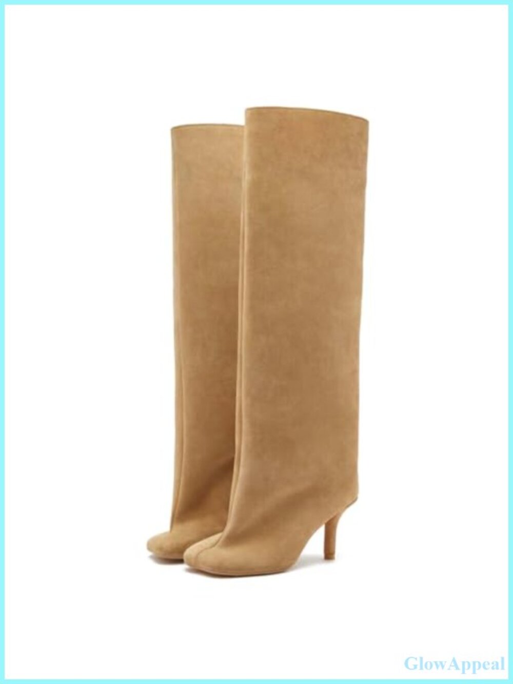 Women's Knee High Suede Boots Wide Calf Stiletto Heel Pull On Riding Boots